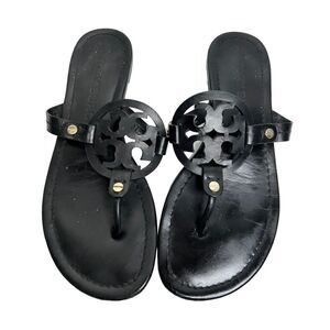 Tory Burch Sandals Miller Black Soft Leather Size 7.5 Open Toe
